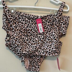 Exhilaration‎ Leopard Print Swimsuit, Two-piece Set, Size XL. NWT